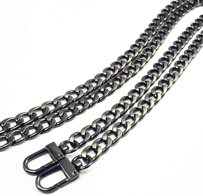 WEICHUAN 47" DIY Iron Flat Chain Strap Handbag Chains Accessories Purse Straps Shoulder Crossbody Replacement Straps, with Metal Buckles (Gun-Black)