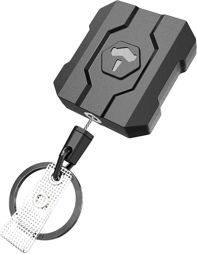 VYNCS Retractable Keychain Badge Holder with Belt Clip, Heavy Duty Carabiner ID Badge Clip Reel, 32â Steel Retractable Cord, 10 oz Reboundï¼1pcs Black Belt Clip