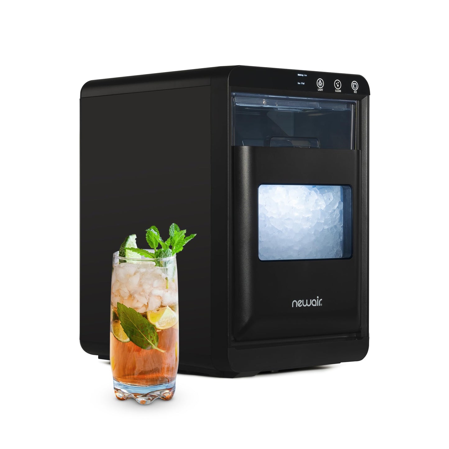 Nugget Ice Maker Countertop | 44 lbs/Day Pebble Ice Machine with Self-Cleaning | Soft Chewable Pebble & Sonic-Style Ice | Black Stainless Steel