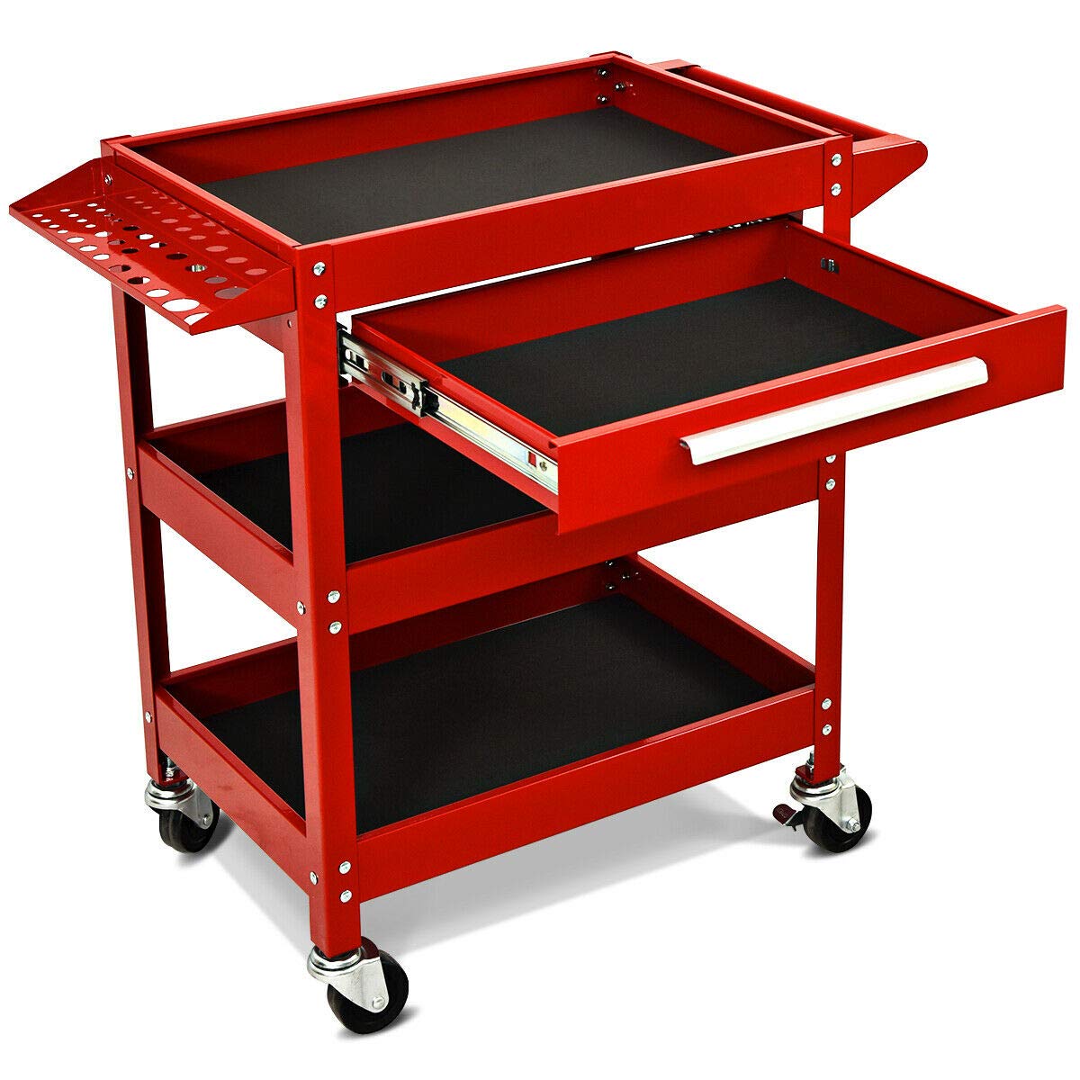 Goplus 3 Tier Rolling Tool Cart, 330 LBS Capacity Heavy Duty Utility Cart Tool Organizer with Storage Drawer, Industrial Commercial Service Tool Cart for Mechanics, Garage, Warehouse & Repair Shop