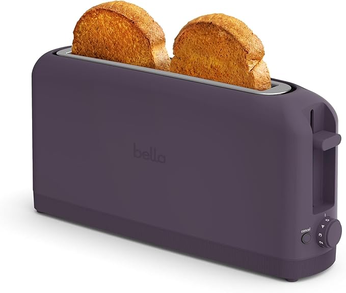 bella 2 Slice Slim Toaster,Fits-anywhereâ¢ Kitchenware,6 Setting Shade Control with Reheat & Cancel Buttons,Fits sourdough,10â Long Slot,Anti Jam & Auto Shutoff,900 Watt,Plum,(Pack of 6)