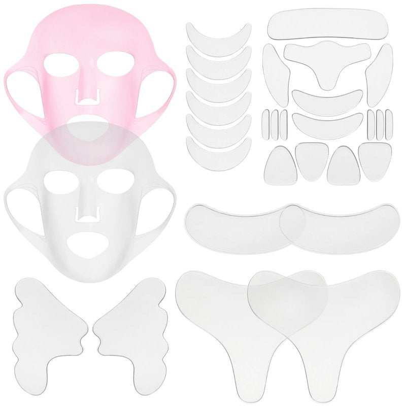 OMISTAR 32 Pcs Anti Wrinkle Silicone Patches, Forehead Neck Face Chest Wrinkle Pads, Reusable Skin Care Patches, Soft and Comfortable, Facial Mask Kit for Smoothing, Mask & Line Remover Set