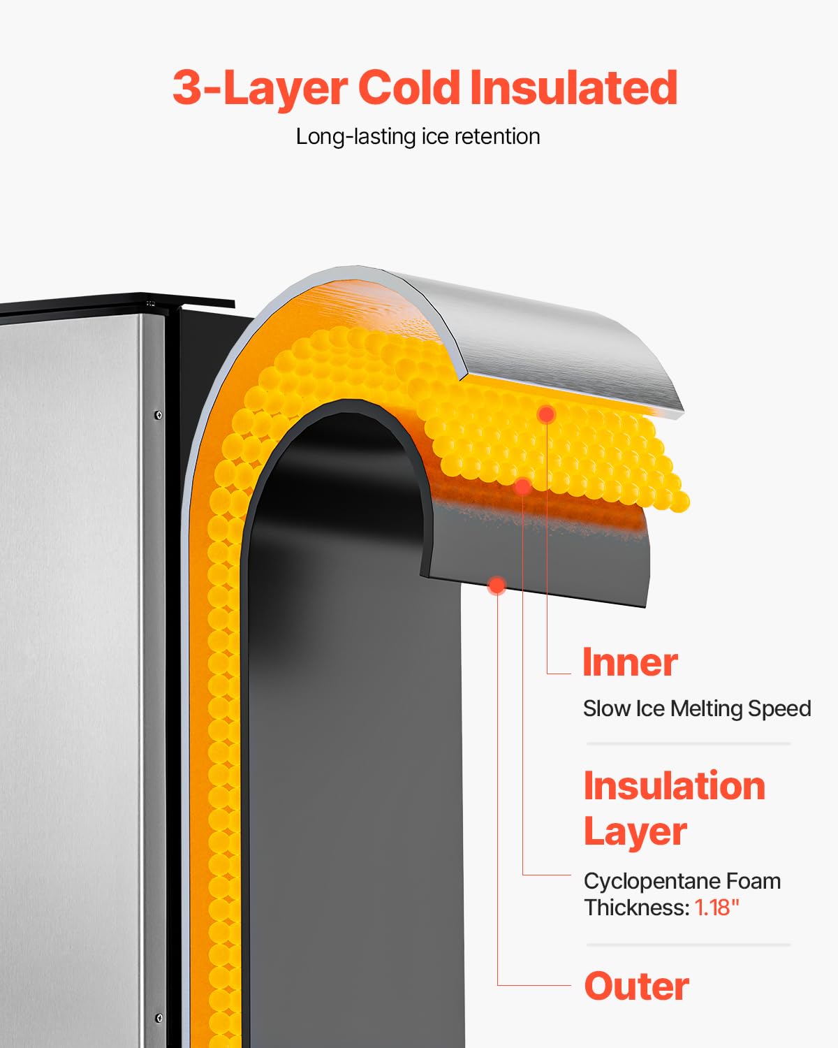 VEVOR Under Counter Ice Maker Machine, 80 Lbs/Day Undercounter Built-in Ice Maker with Reversible Door, Stainless Steel Freestanding Ice Machine for Commercial Home Kitchen