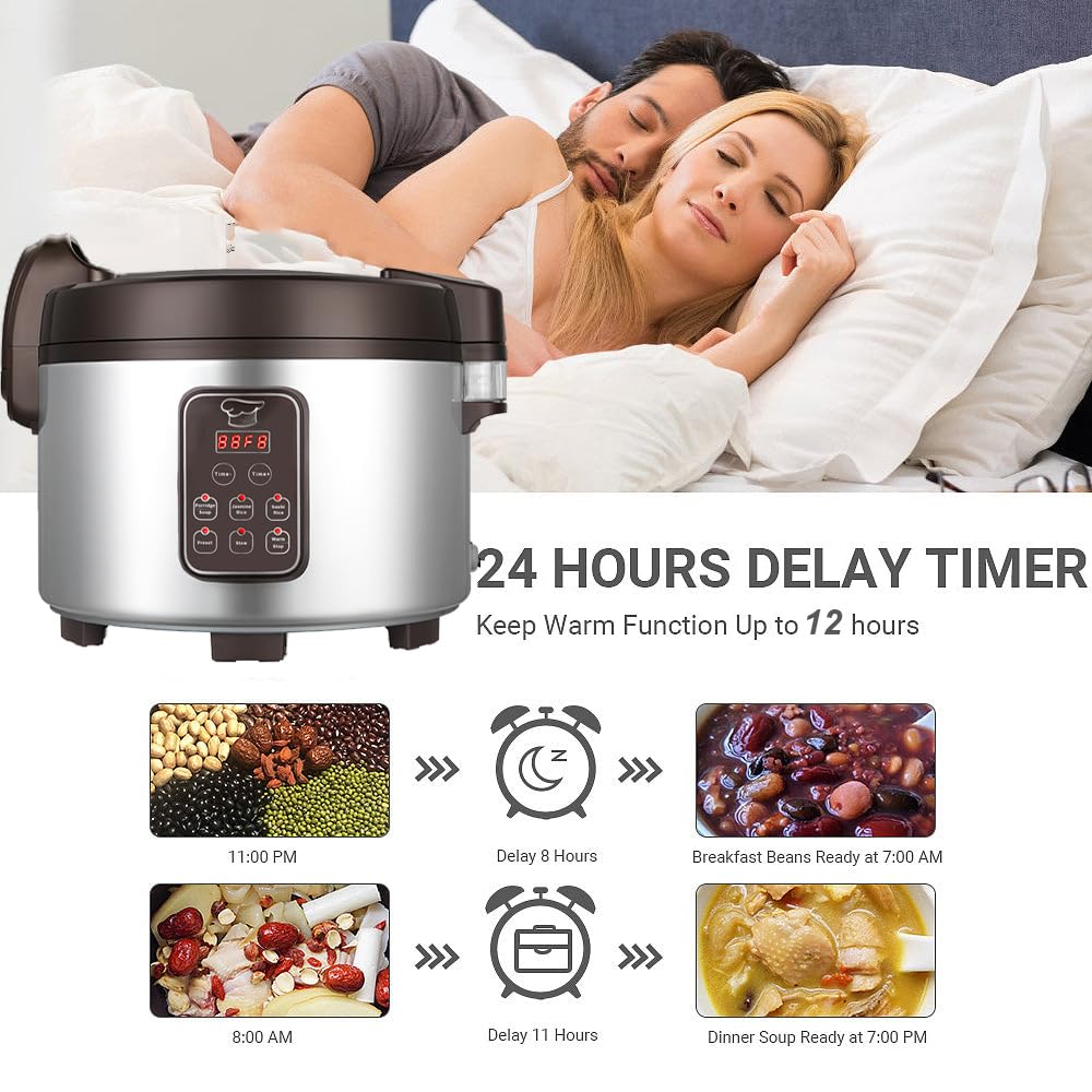 15L Commercial Rice Cooker & Warmer (84 Cup Cooked, 15.8 QT) Smart Large Rice cooker 6 Rice Cook Functions 24-Hr Delay Timer | LED Display | Auto Keep Warm | Non-Stick Inner Pot