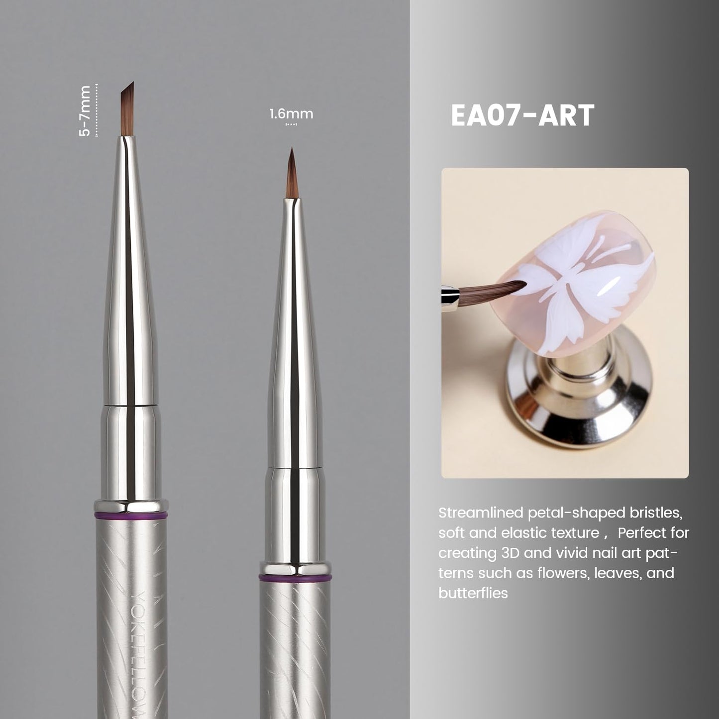YOKEFELLOW EliteAlly Nail Art Brushes,Nail Brush for Drawing Petals and Butterflies, Watercolor Paint Brushes for Oil Painting, Professional Nail Tool(EA07 ART)