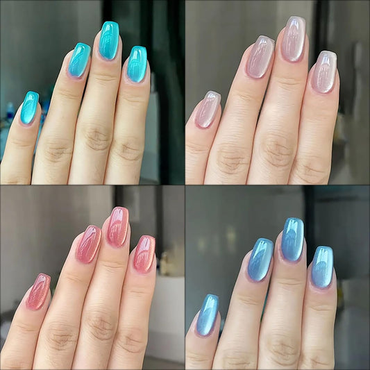 4 Packs (96 Pcs) Press on Nails Square, Medium Press on Nails, Ombre, Solid Color Fake Nails Kit for Women 12 Sizes - 4 Colors
