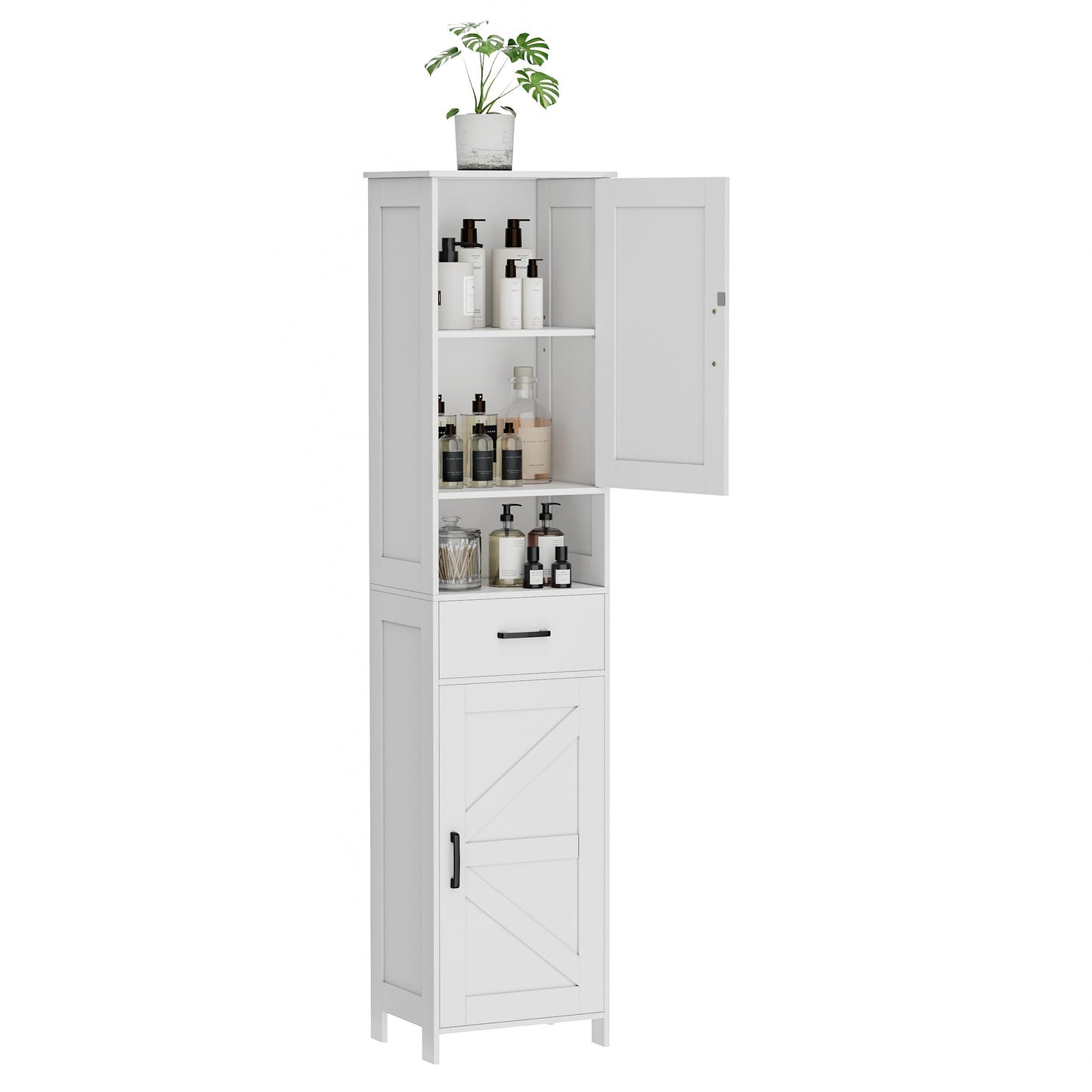 Homhedy 67" H Tall Bathroom Storage Cabinet with 2 Barn Doors and 1 Drawer, Narrow Storage Unit, Adjustable Shelves, Floor Cabinet for Bathroom, Living Room, Entryway, Kitchen, White, (15.7" W)