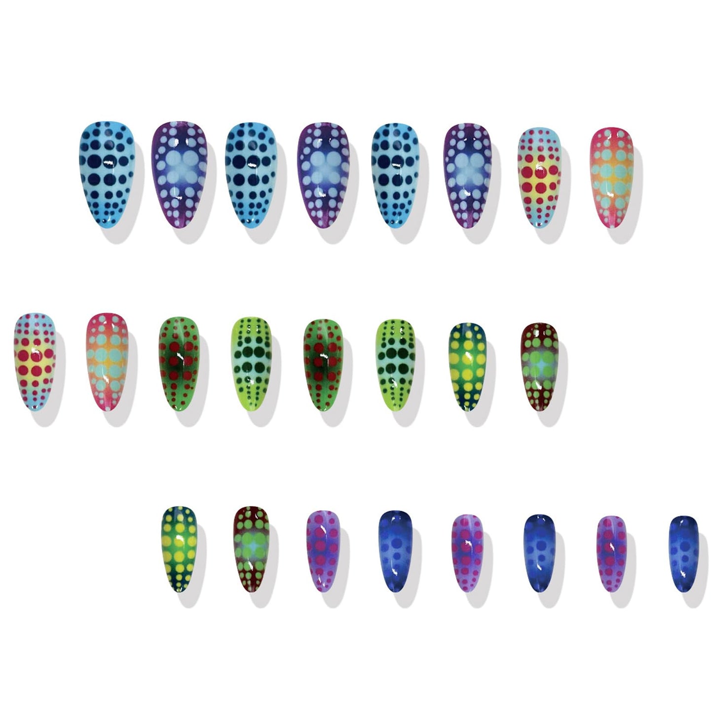 IMRAIN Medium Press on Nails Almond Fake Nails Colorful Ombre False Nails with Polka Dot Design Glossy Glue on Nails Full Cover Y2K Cute Artificial Acrylic Nail Supplies for Women