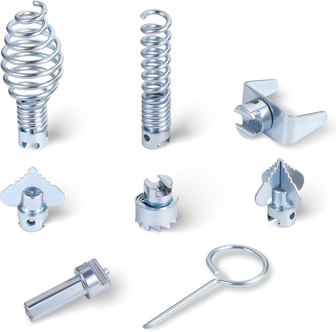 16mm Drain Cleaner Combination Cutter Head Set is drain auger drill attachment & drain snake drill attachmentï¼Relioky 8pcs drain cleaning drum machine tool set for pipe drain cleaner machine,silver