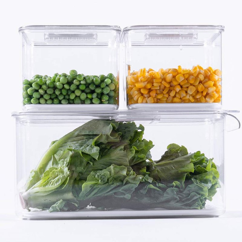 iPEGTOP Fridge Produce Saver Food Storage Bin Containers, Stackable Refrigerator Freezer Organizer Fresh Keeper Container with Vented Lids, 3 Pack