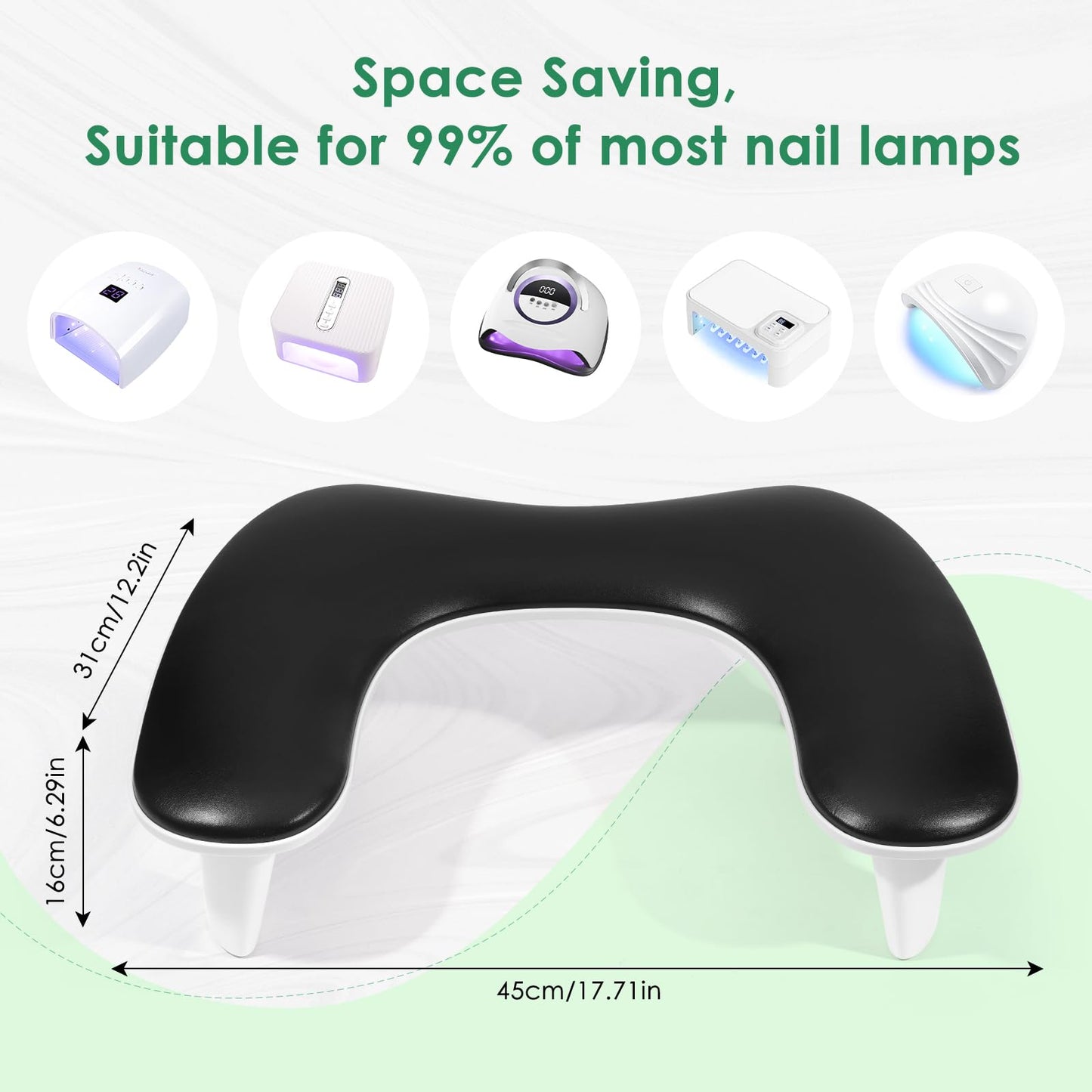 LIONVISON Arm Rest for Nails Tech U Shaped - Comfortable Manicure Nail Hand Rest Pillow Cushion, PU Leather Nail Armrest Stand for Acrylic Nail Art Tech, Quick Installation, Black