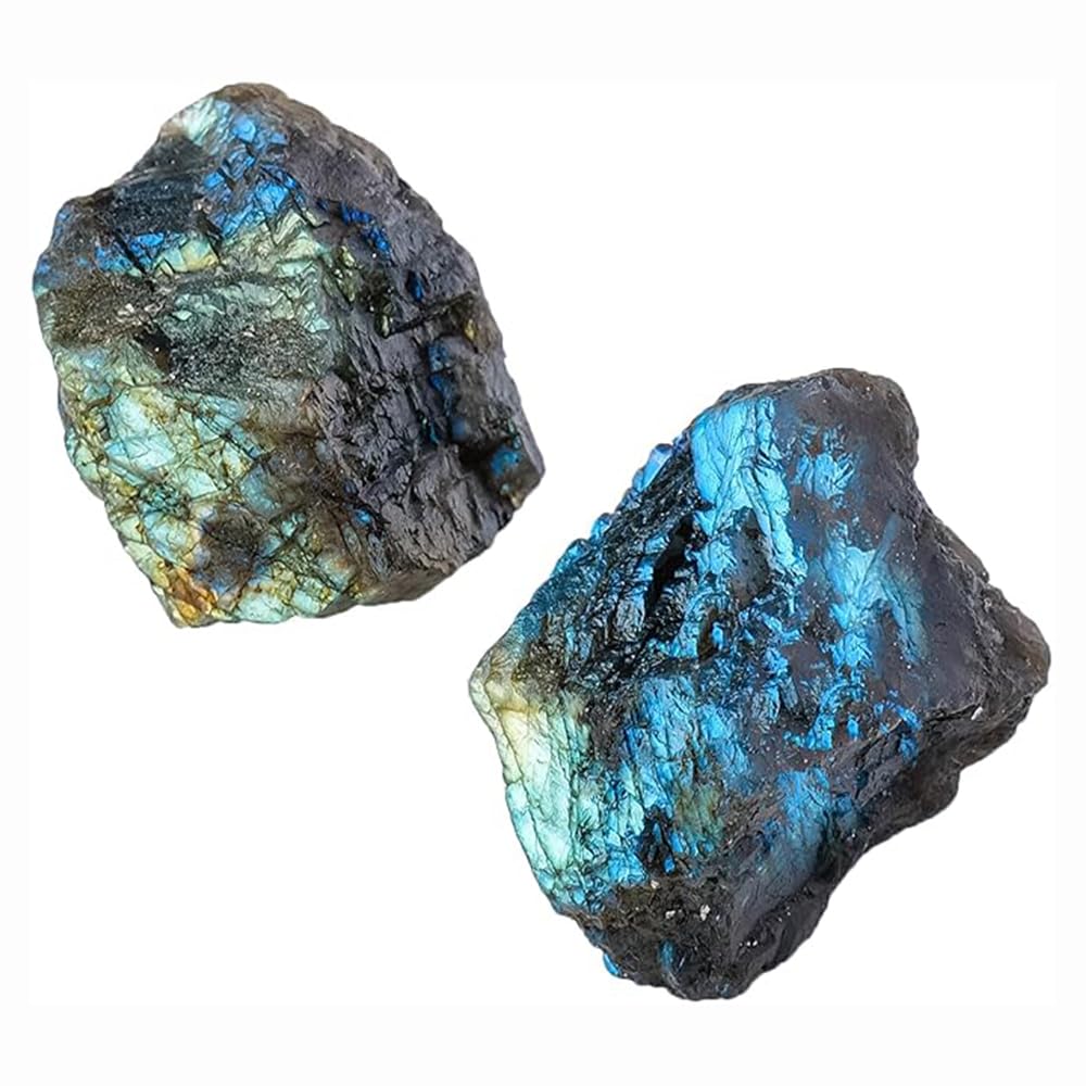2PCS Natural Raw Stone, Wicca Reiki Crystal Healing, Rough Gemstones for Reiki, Meditation, Home Decor, Chakra Balance (Labradorite)