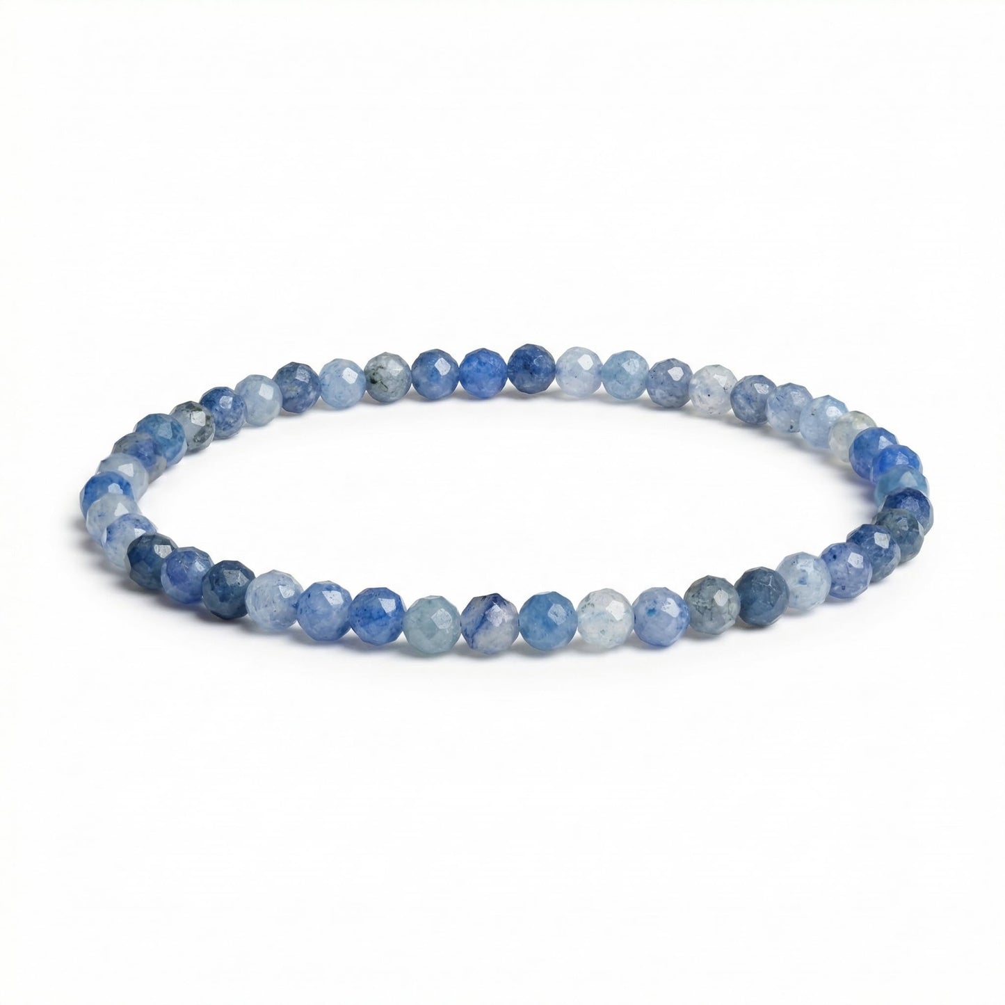 Angelstones Natural Blue Aventurine Gemstone Small Beaded Stretch Bracelet, 4mm Faceted Round Beads, Crystal Healing Bracelet for Women
