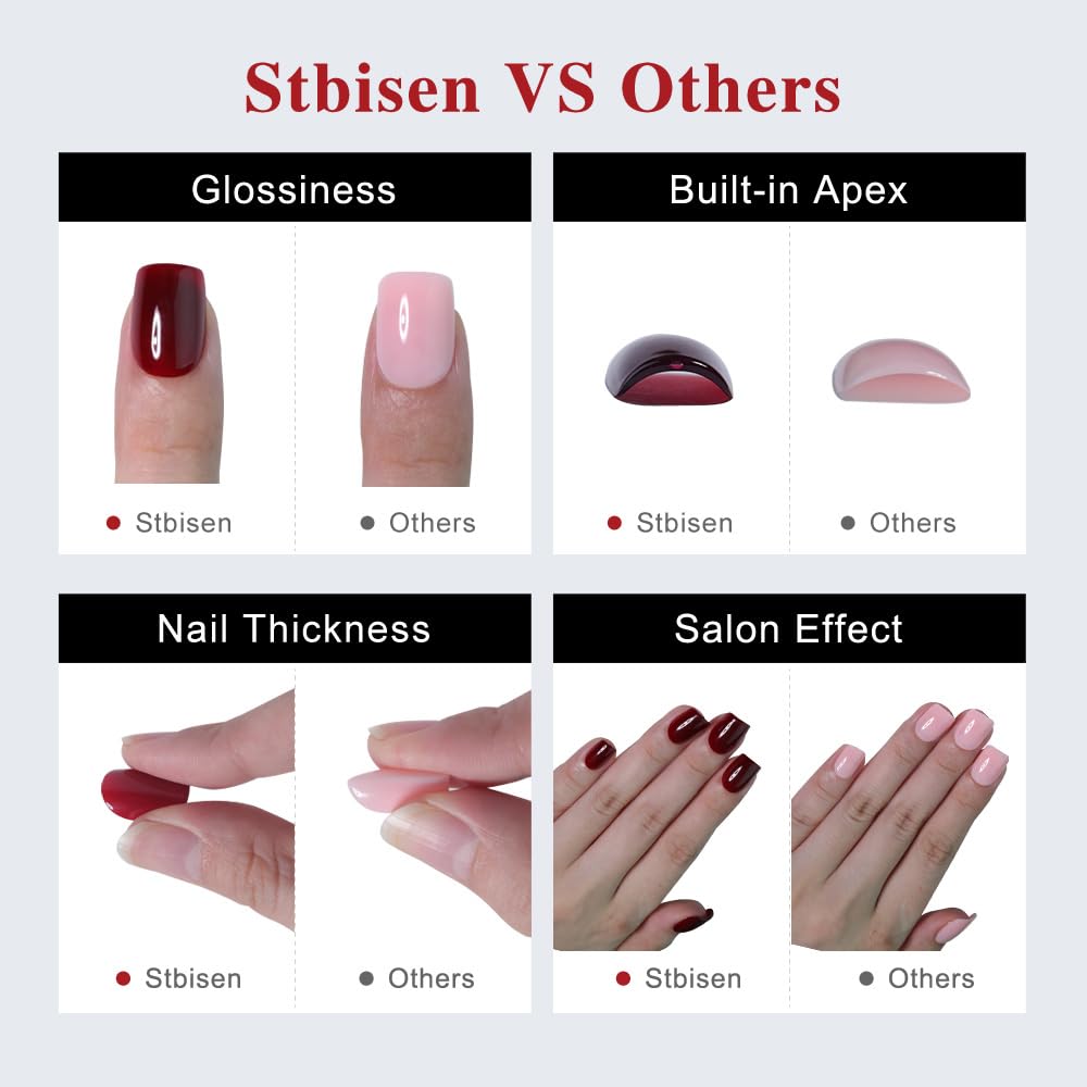 Stbisen Press on Nails Short Square, Chocolate Brown Fake Nails Kit, Fashion Glossy Acrylic Press on Nail, Natural Stick on Nail, Thick Reusable Glue on Nails Short Press on Nail for Women, 30Pcs