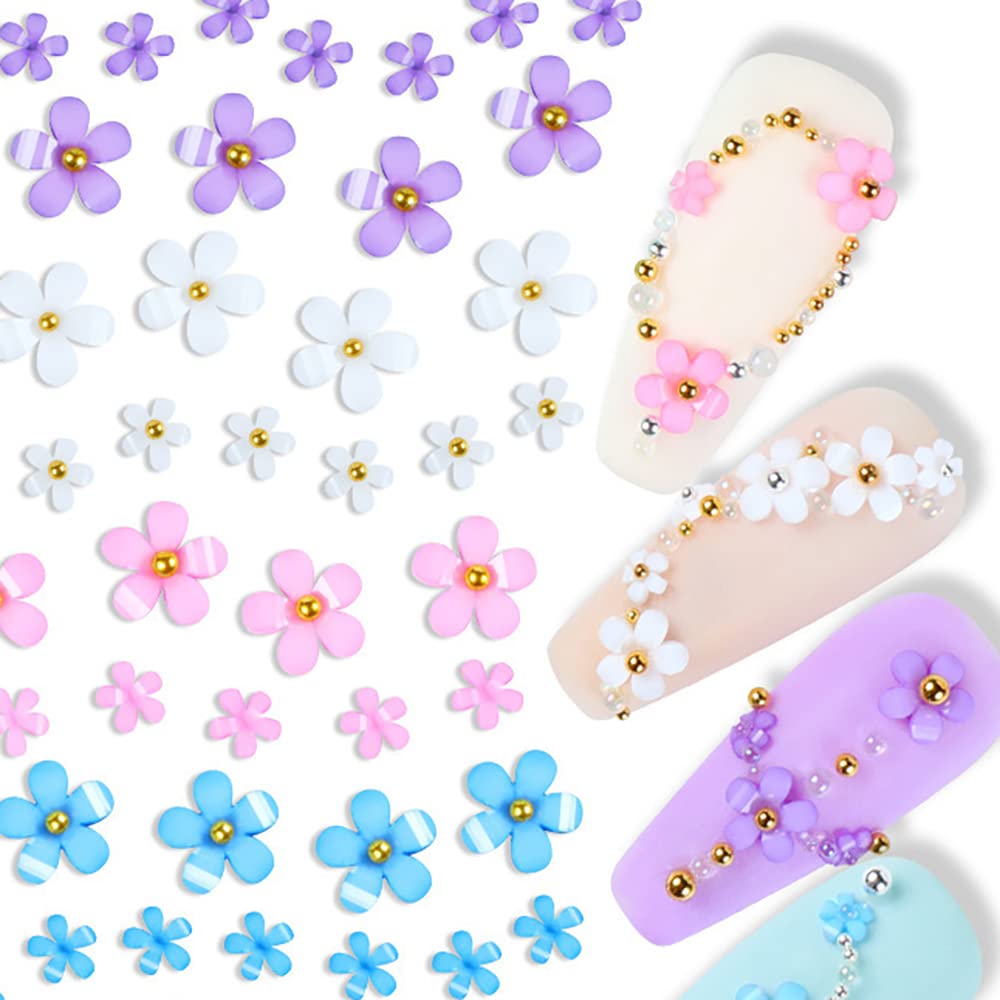 3D Flower Nail Charms, 2 Boxes 3D Acrylic Flower Nail Art Rhinestones White Pink Mixed Cherry Blossom Spring Acrylic Nail Supplies with Pearls Manicure DIY Nail Decorations