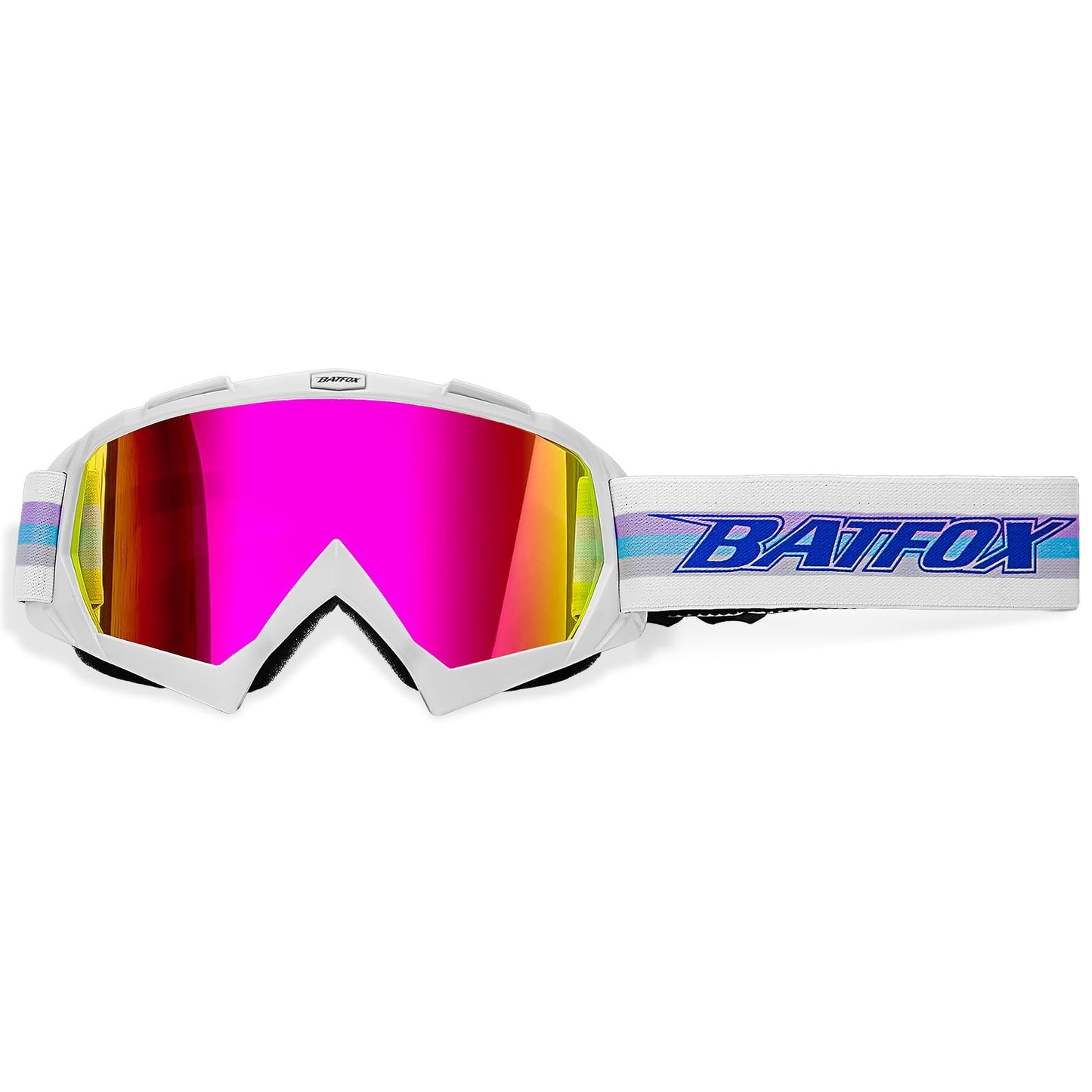 BATFOX Motorcycle Glasses Goggles Dirt Bike Motocross Safety ATV Tactical Riding (HD Purple-White Color, Adult)
