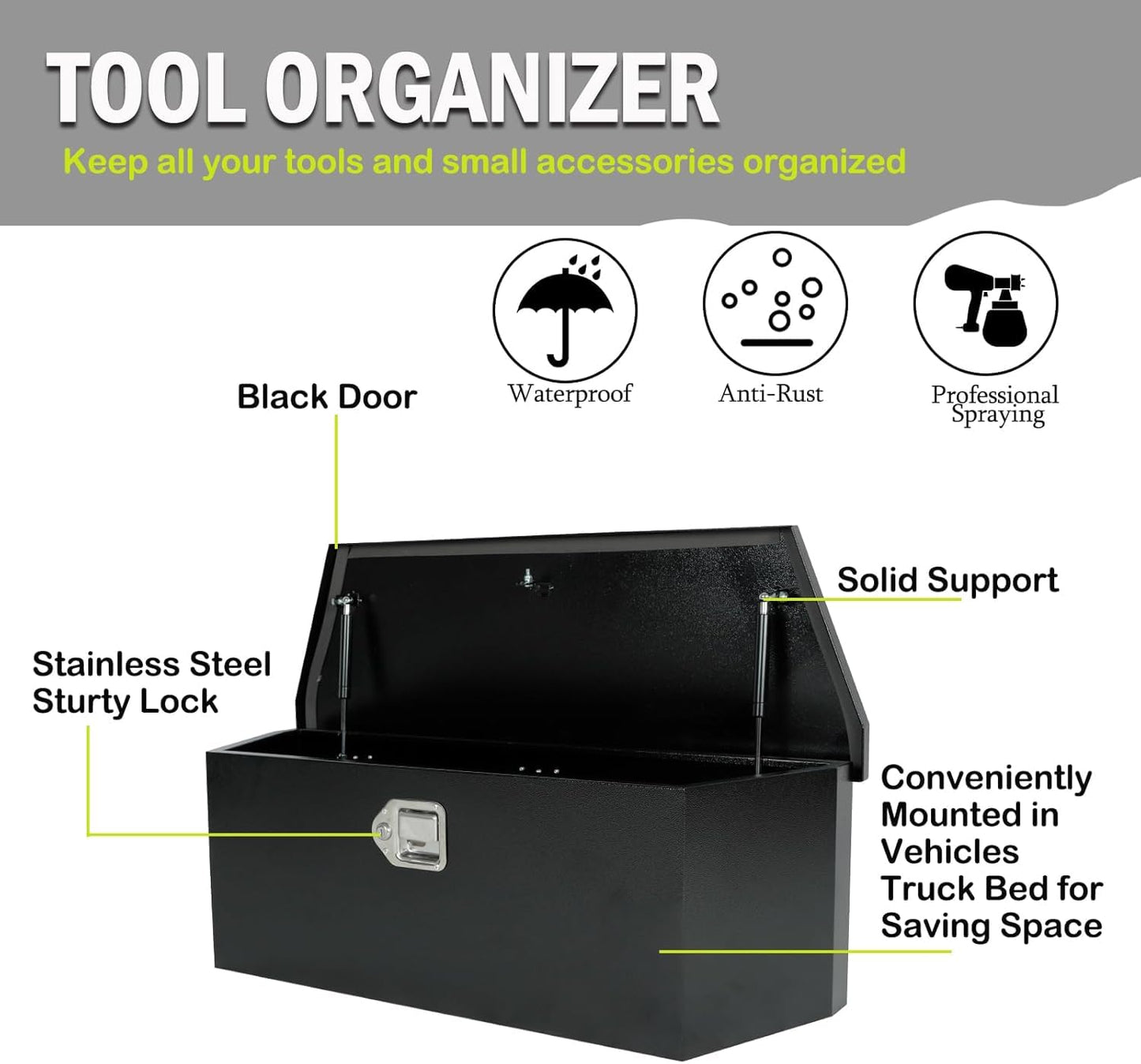 caqeg 35 Inch Trailer Tongue Tool Box, Steel Storage Truck Tool Box, 35" x 11.8" x 11.8" Tool Chest Organizer w/Lock and Keys For Pickup,Truck Bed, RV, Trailer,Heavy Duty Waterproof Black Toolbox