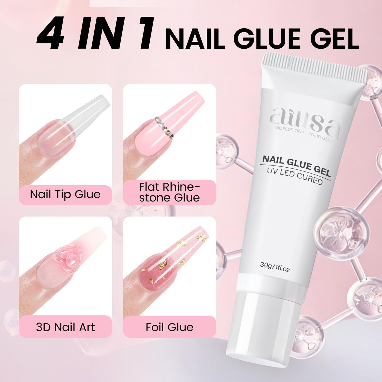 AILLSA Gel Nail Tips Kit Extra Short Coffin Nail Tips 120pcs, Gel Nail Glue 30g with Portable Nail Lamp
