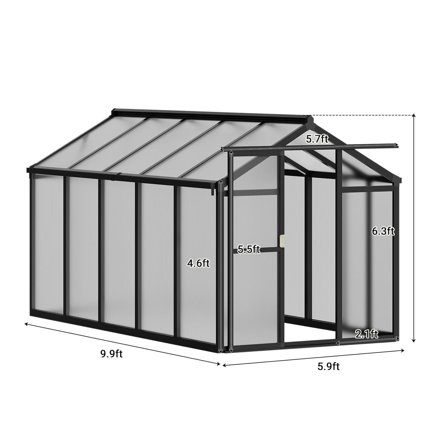 6x10 FT Greenhouse for Outdoors, Polycarbonate Greenhouse with Roof Vent, Ground Nails, Lockable Push Door, Aluminum Large Walk-in Green House for Outside Garden Backyard, Patio, Lawn, Black