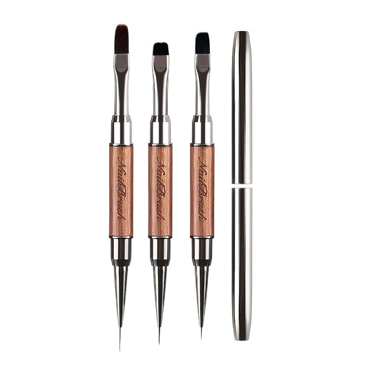 DAIXIANGER 3PCS Dual-End French Tip Brush Set, Nail Art Clean Up Brushes, Gel Nail Brushes with Liner Brushes for Nails & Builder Gel Brush, Cuticle Cleaning, Acrylic & Polygel Nail Design