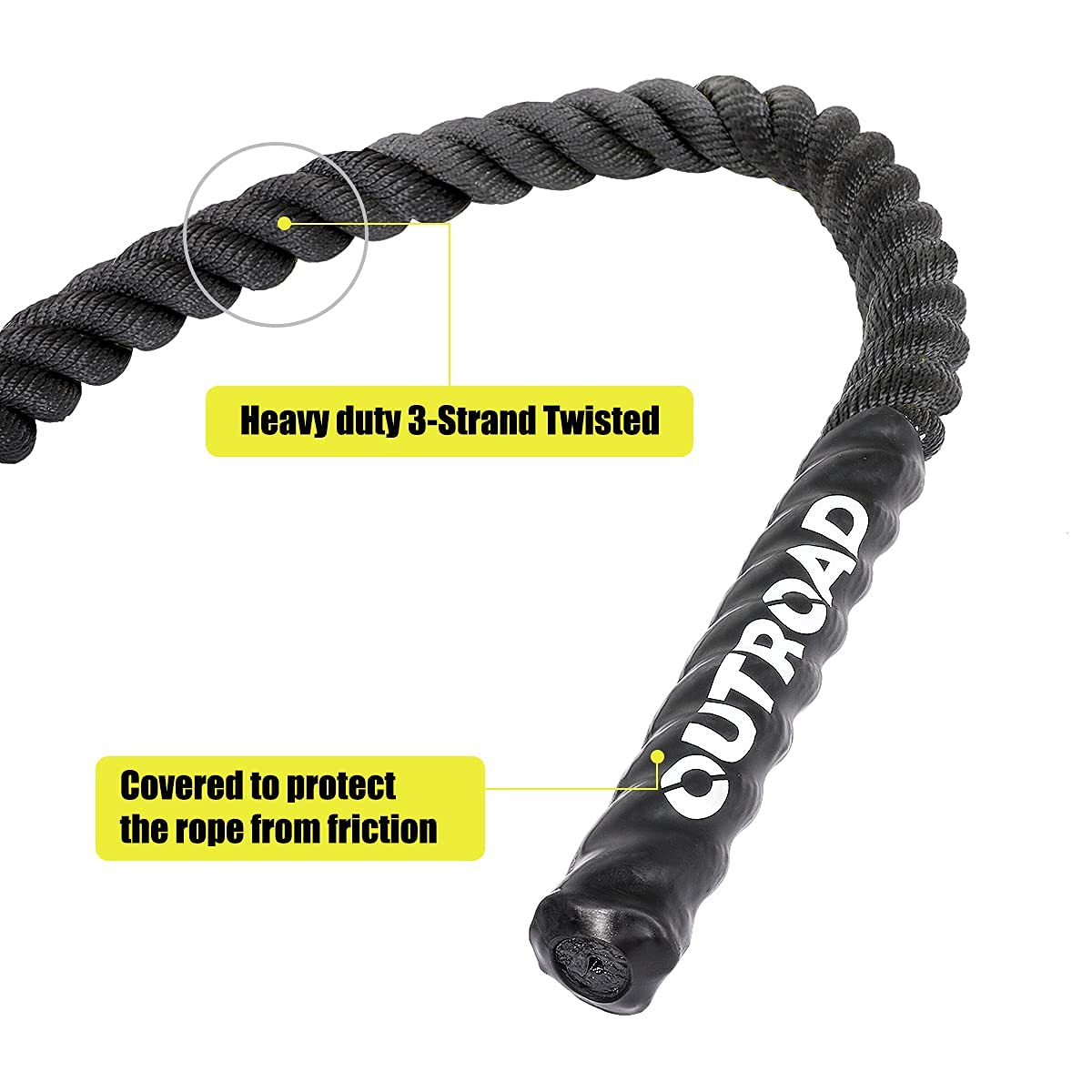 Max4out Battle Ropes 1.5 inch 30 ft - Polyester Workout Rope Heavy for Home Body Workouts Building Muscle, Gray Black