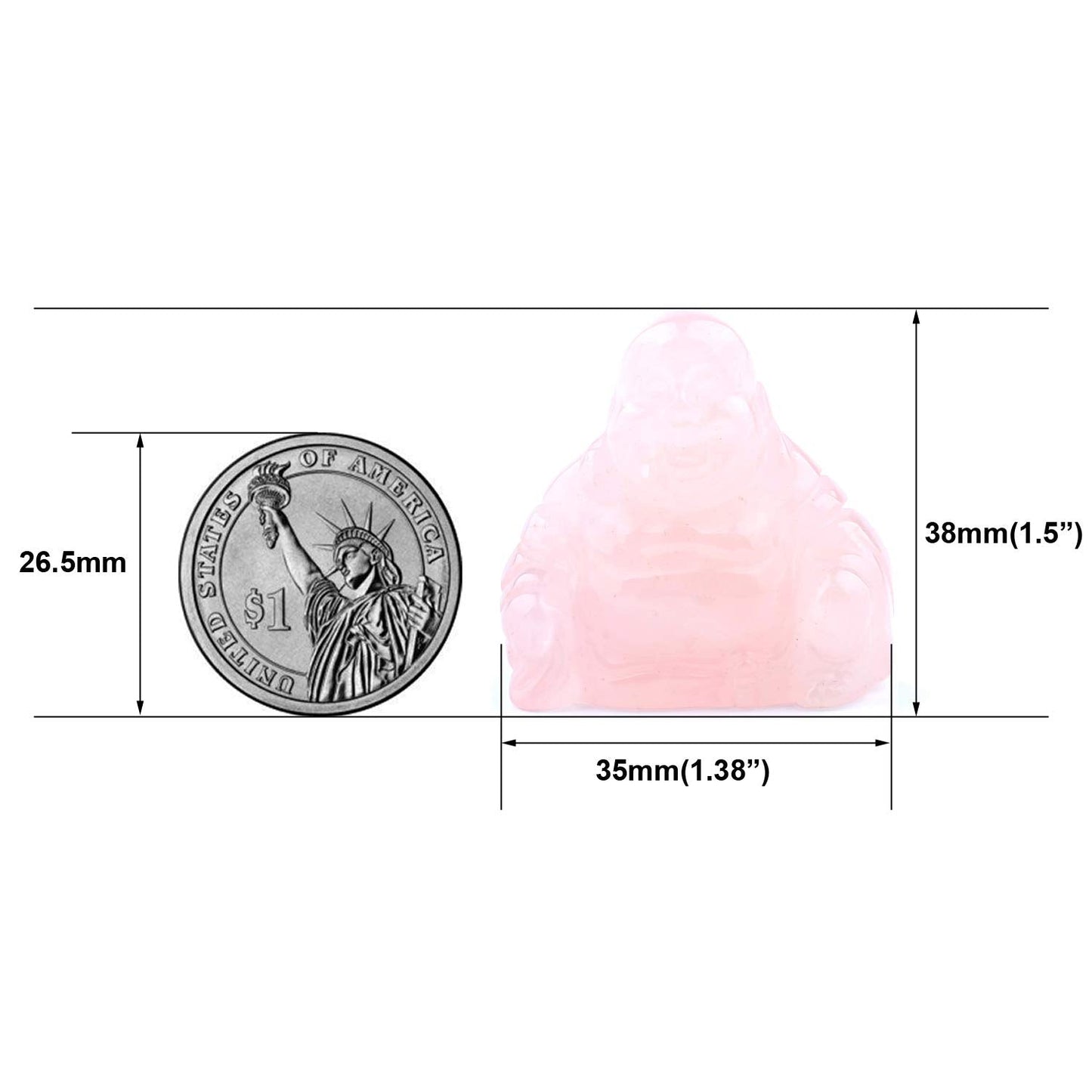 YWG Rose Quartz Healing Crystal Gemstone Carved Laughing Happy Buddha Feng Shui Figurines Wealth and Good Luck 1.5"