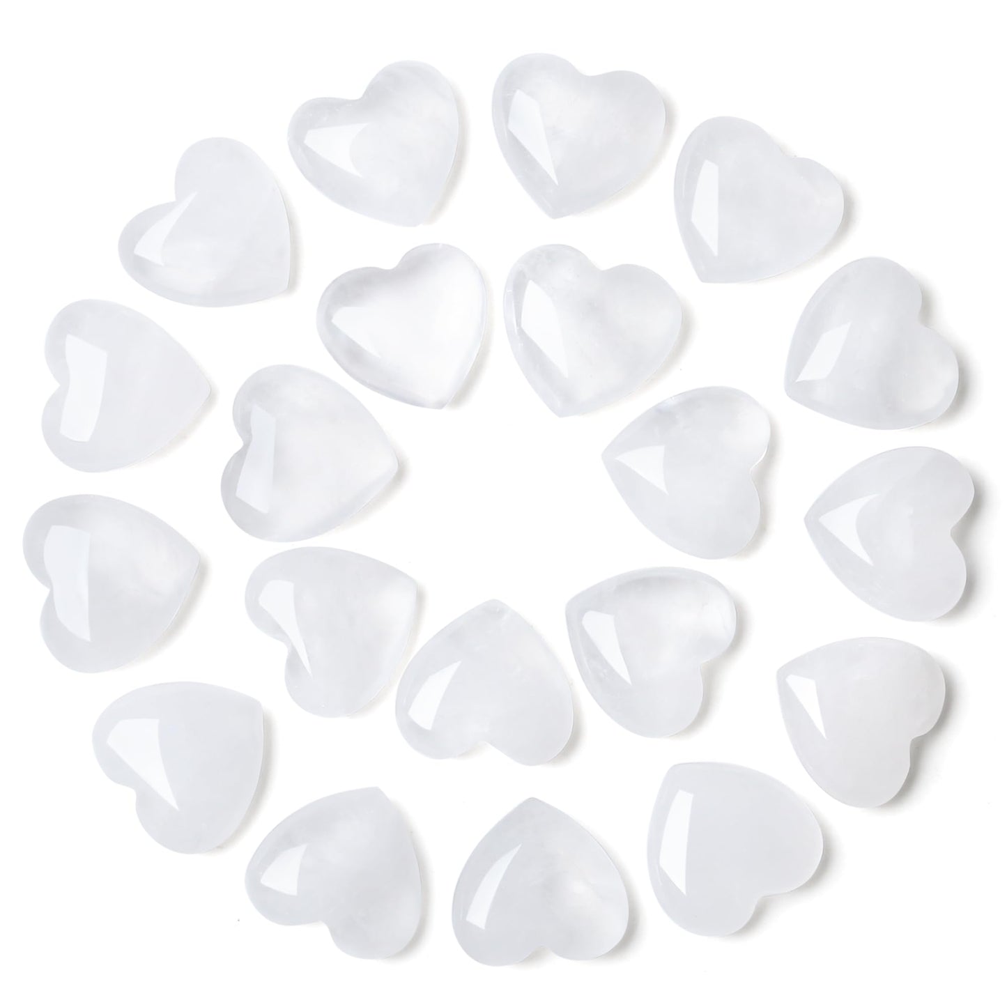 YATOJUZI 20PCS Clear Quartz Heart Healing Crystals Natural Clear Quartz Crystal Set White Love Stones Polished Stone Bulk Wholesale Mini Pocket Gemstones Reiki Energy Gifts for Women