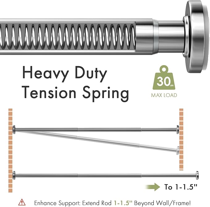 AmazerBath Spring Tension Shower Curtain Rod, 31-75 Inches Heavy Duty Tension Rod Rust Proof Bathroom Curtain Rod, Adjustable No Drill Easy Segmented Installation, Chrome