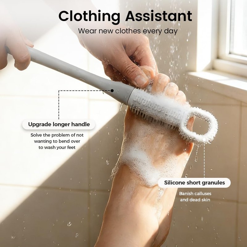 1 Set Toe Cleaning Brush with Long Handle, Soft Rubber Toe Cleaner, Foot Brush for Shower, Exfoliating Foot Scrubber for Seniors, Men, Women (Pink)