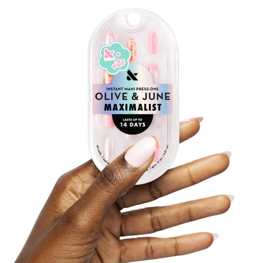Olive & June Maximalist Instant Mani Press-On Nails (Glue) | 42 Fake Nails, 21 Sizes | Non-Toxic, Long-Lasting Big, Bold Gorgeous Realistic Look | Medium, Almond | Chrome Flower Mixed Pack
