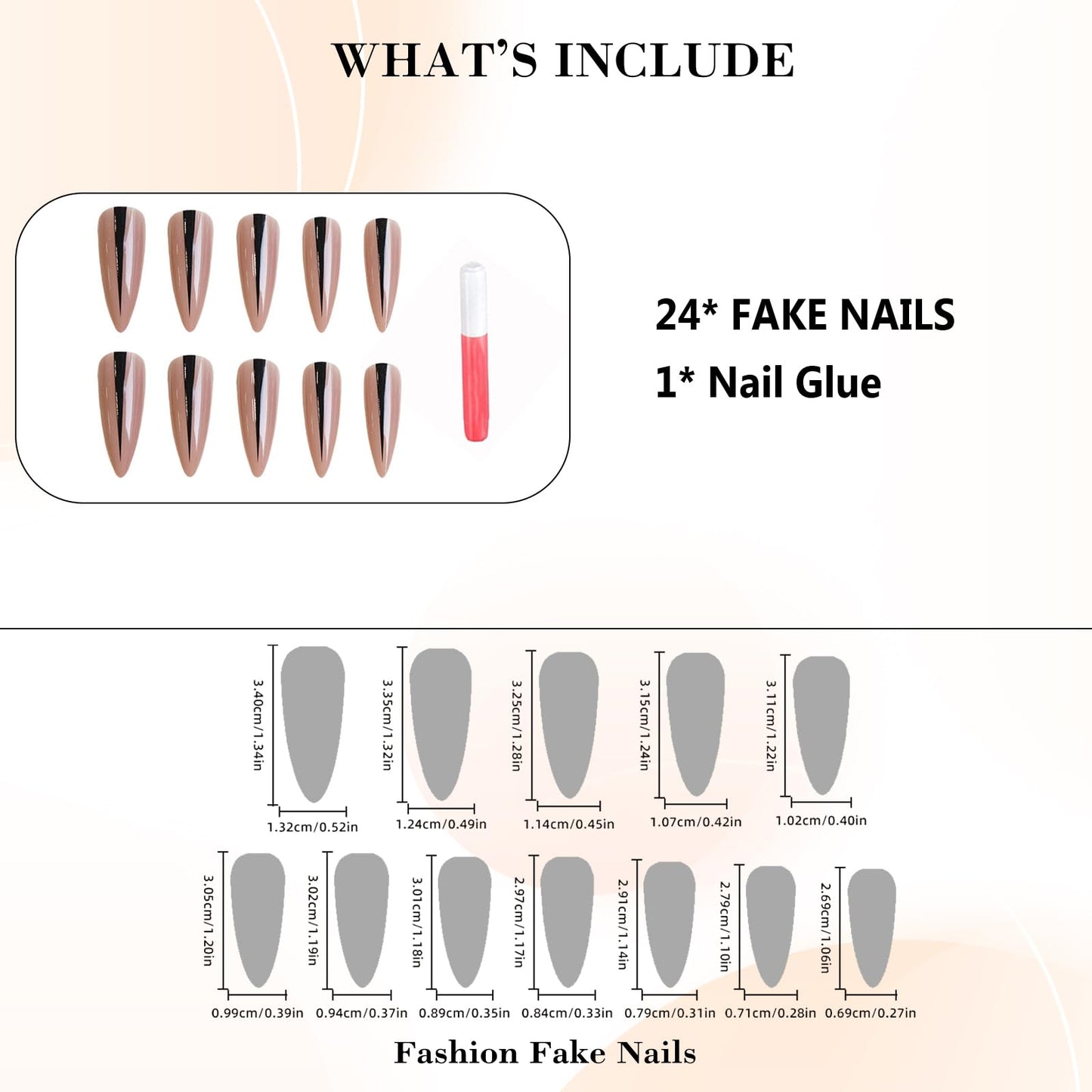 IMRAIN Press on Nails Long Stiletto Fake Nails Nude Glossy Glue on Nails Full Cover Goth Nail Supplies DIY Acrylic False Nails for Women Girls 24Pcs