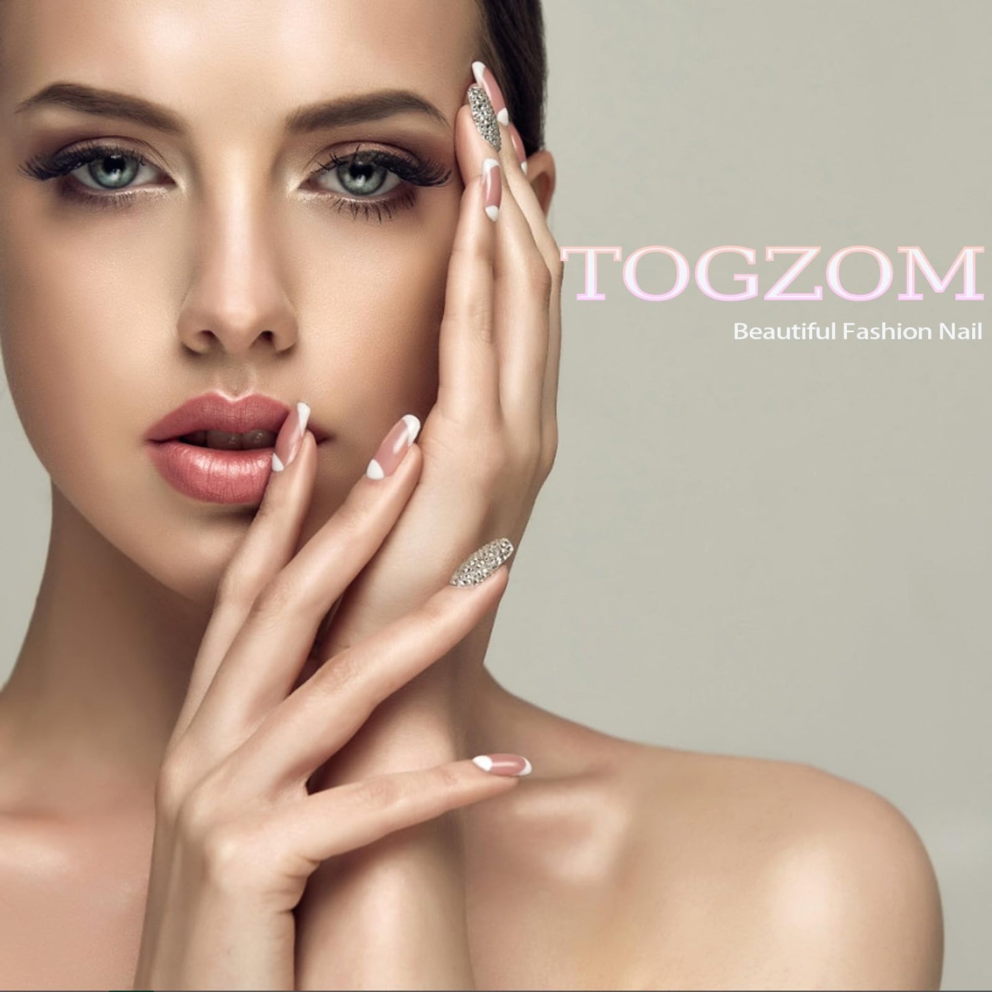 Almond Press on Nails Medium Fake Nails Nude False Nails with Designs Gold Glitter Line Glue on Nail Marble Full Cover Acrylic Nails Brown Matte Stick on Nail for Women 24 Pcs