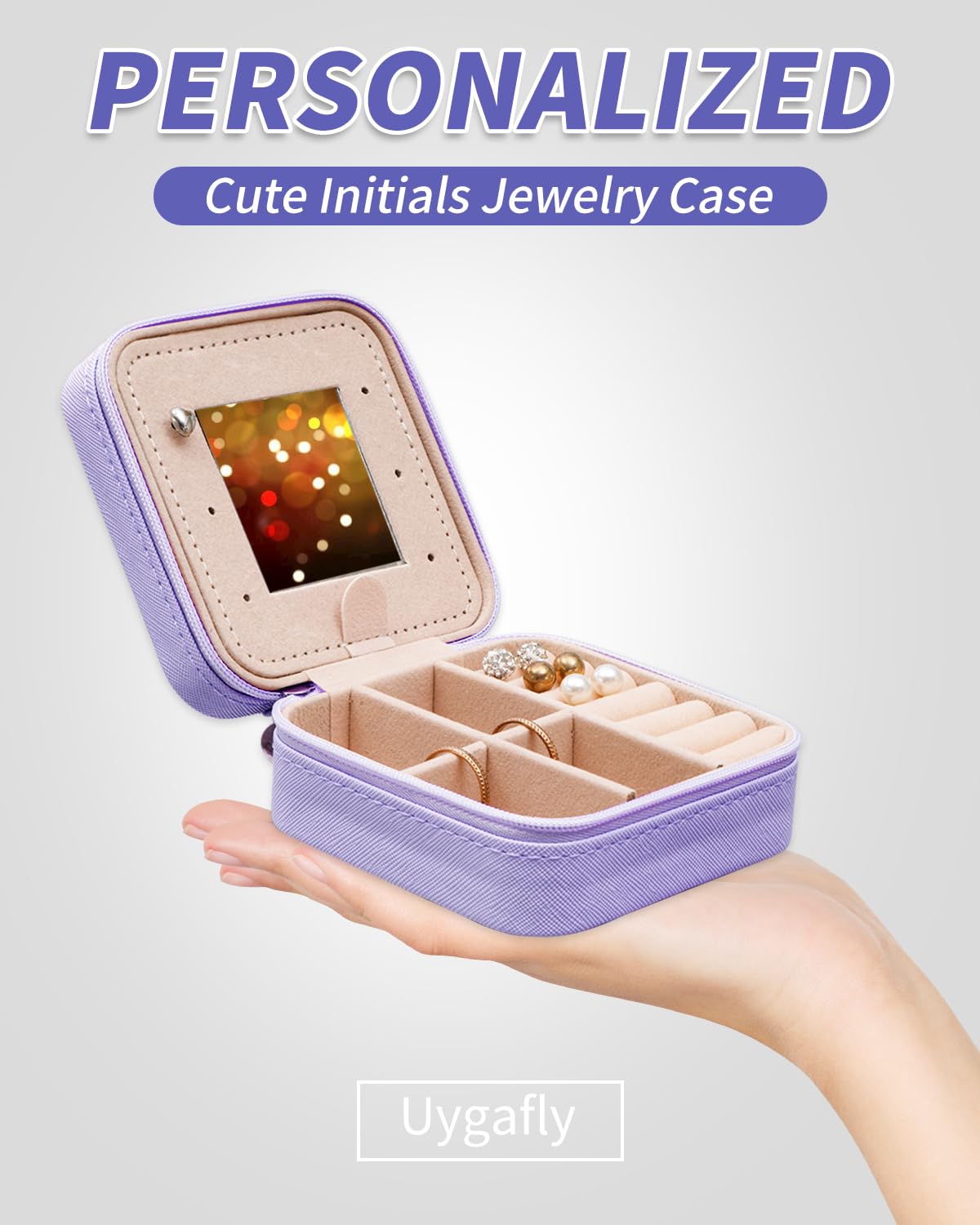 Uygafly Initials Travel Jewelry Case - Bridesmaid Gifts Wedding Day,Bridesmaid Proposal Gift,Bridal Shower Gifts,Maid of Honor Gifts,Bachelorette Party Decorations Favors | Lavender,B