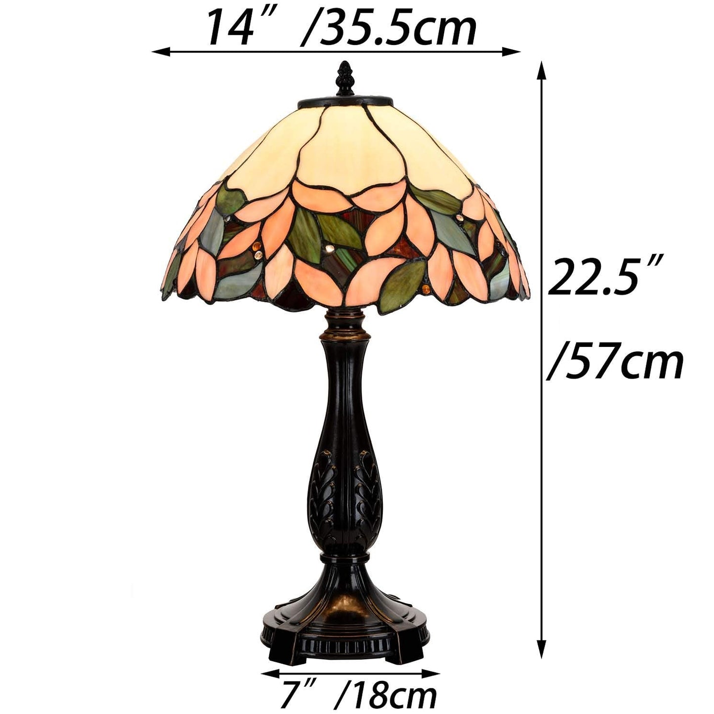 Bieye L10805 Pink Wisteria Tiffany Style Stained Glass Table Lamp, 14" W x 22.5" H