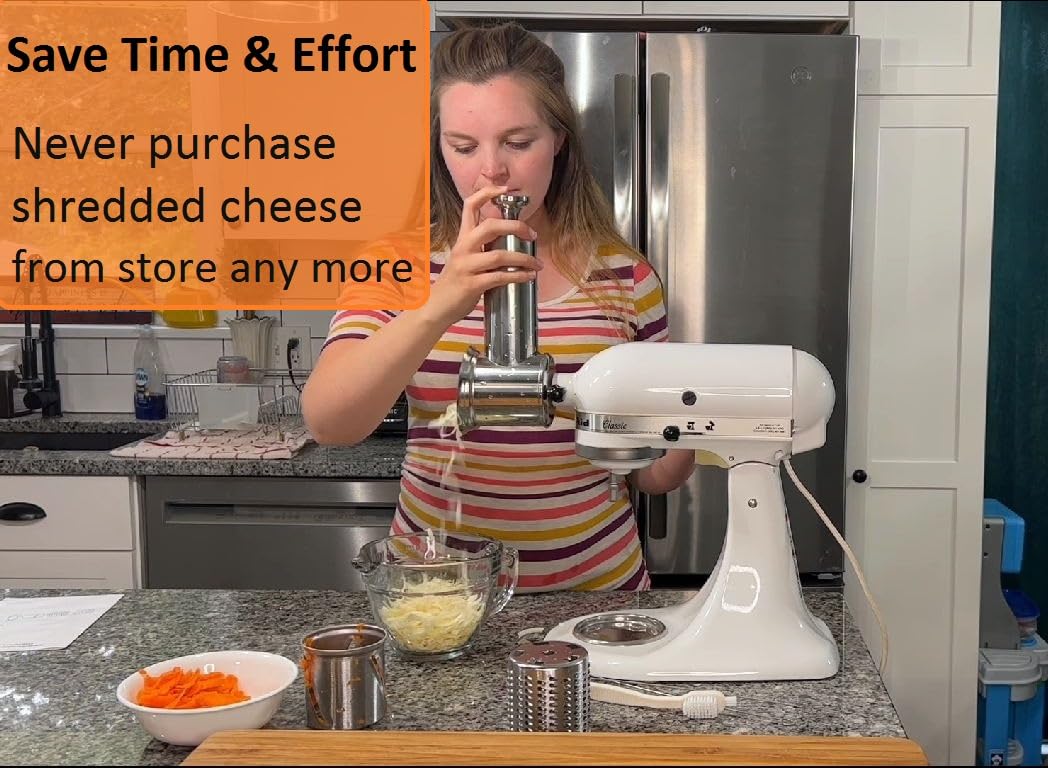 FavorKit Slicer Shredder Attachment for KitchenAid Mixers, Stainless Steel Cheese Grater Salad Maker Accessories with 3 Cutting Blades,Dishwasher Safe!