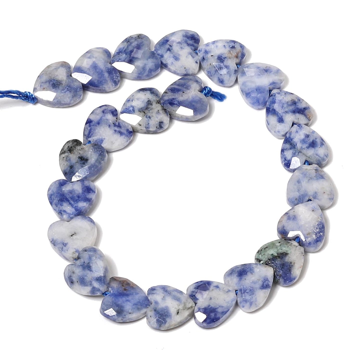 Nitopupu 22pcs Faceted Heart Bead Natural Blue Dot Stone Beads 8mm Crystals and Healing Stones for Jewelry Making Supplies,Friendship Bracelet Kit,Love Gifts