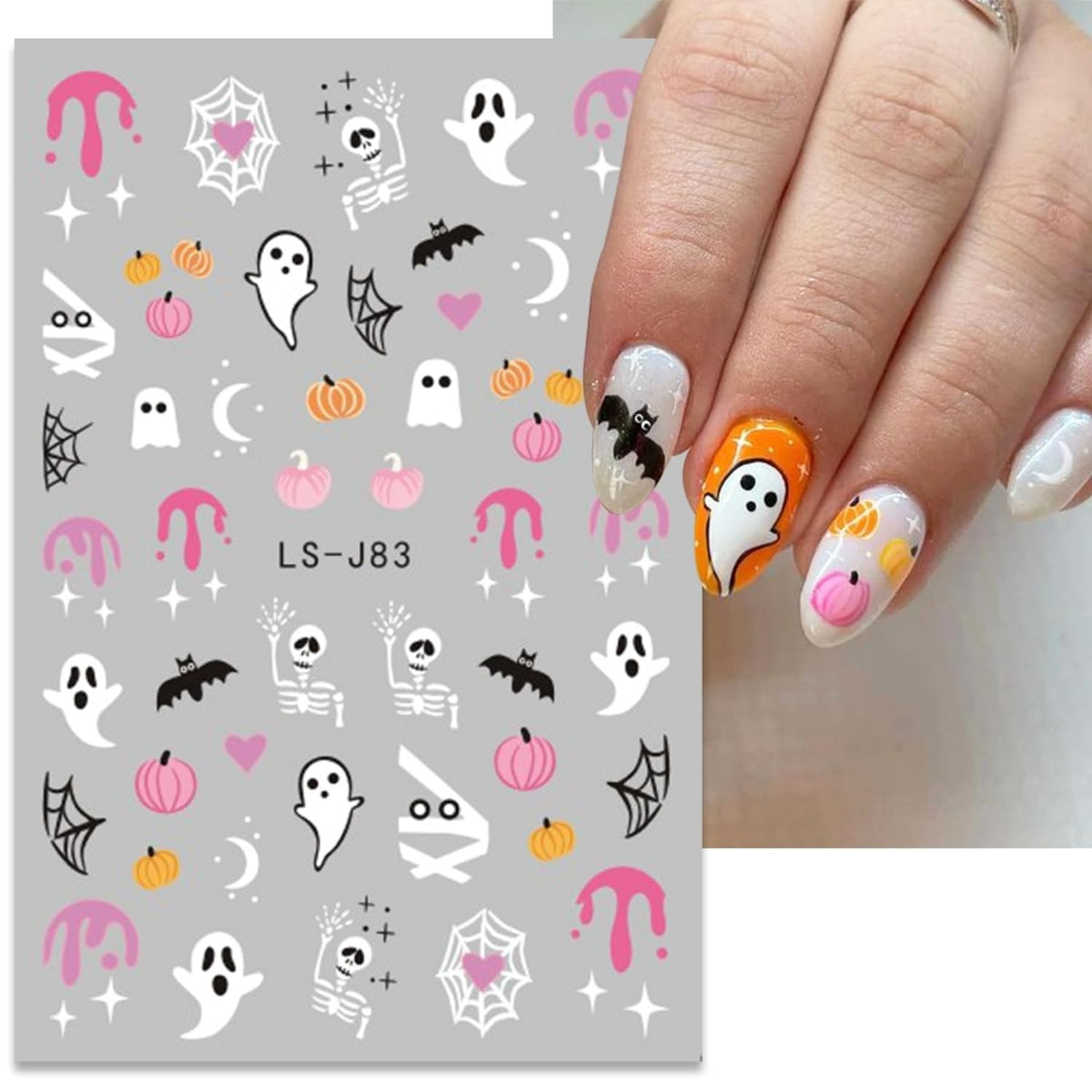 12 Sheets Halloween Nail Art Stickers 3D Self Adhesive Nail Decals Pumpkin Cute Ghost Nail Stickers for Nail Art Bat Cat Skull Design Nail Supplies Halloween DIY Manicure for Women Girls