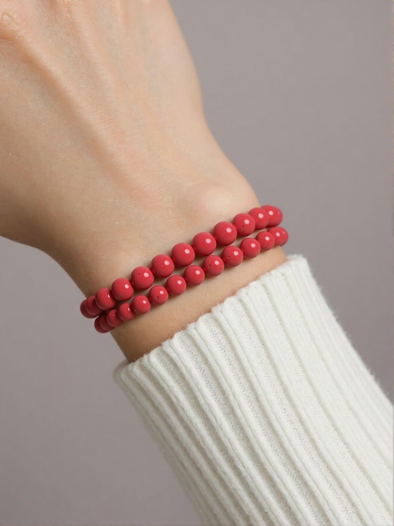 Yochus 60pcs Red Coral Beads，6mm Healing Power Natural Stone Round Loose Gemstone Beads for Jewelry Making Earring Necklace DIY Crafts