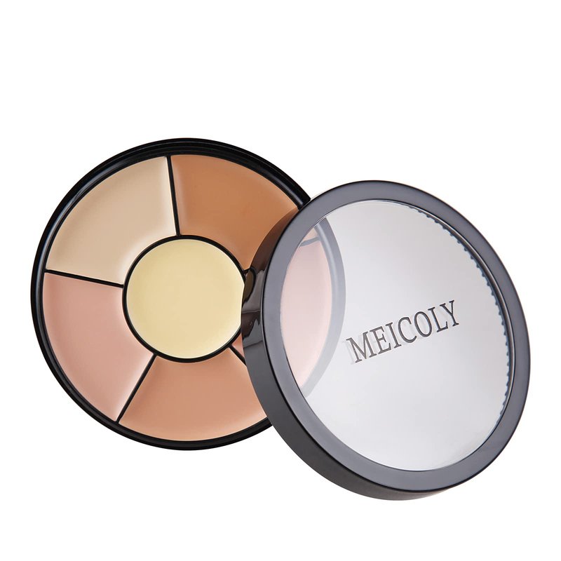 MEICOLY 6 Shades High Coverage Concealer,Tattoo Cover Palette,Bruise Kit Cover Up Makeup, Age Spots, Vitiligo, Birthmarks,with 8 pcs White Makeup Sponges