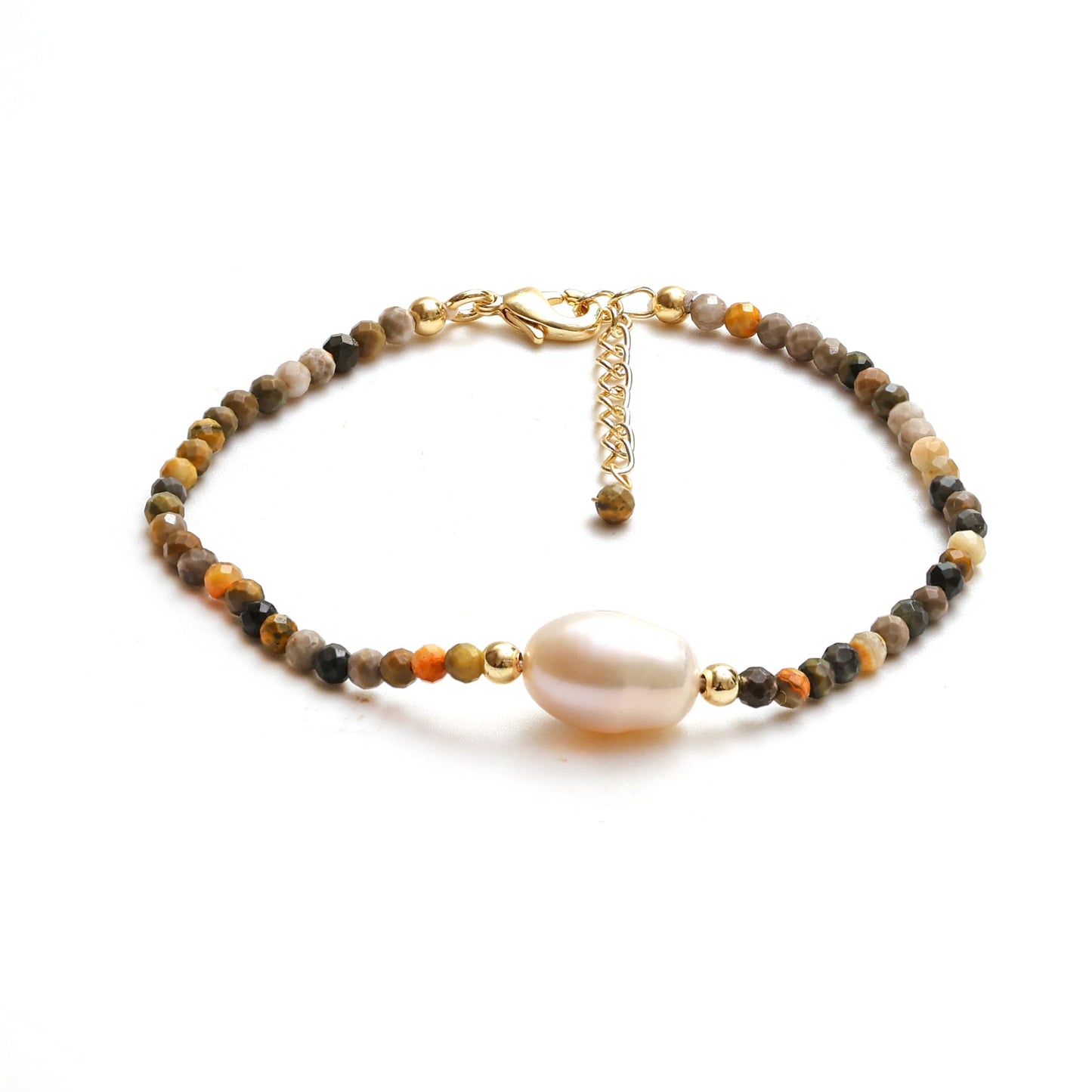 Gempires Bumble Bee Jasper Gemstone Bracelet for Women Adjustable Handmade Jewelry with Freshwater Pearl Gold-Plated Beaded Bracelet Hypoallergenic Gift for Strength Focus & Style