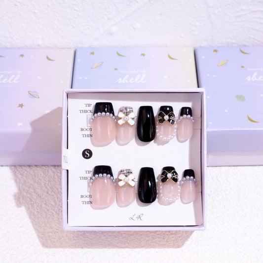 Light Rain Medium Size Hand-made Press on Nails, 3D Gel UV Finished False nails with Design by Professional Manicurist