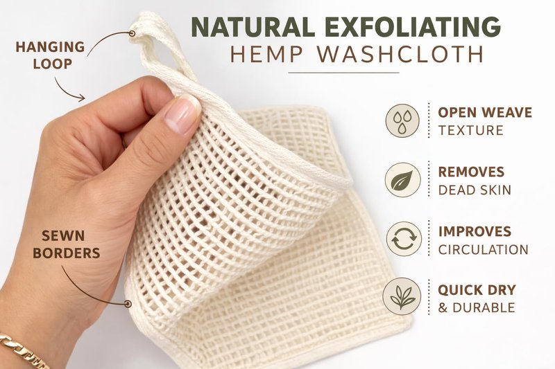 URBLUX Hemp Exfoliating Washcloths (3 Pack), Dual-Sided Body & Face Scrub Cloth, Natural Bath Cloth, Loofah Alternative, Fast Drying, 12x12 Inch