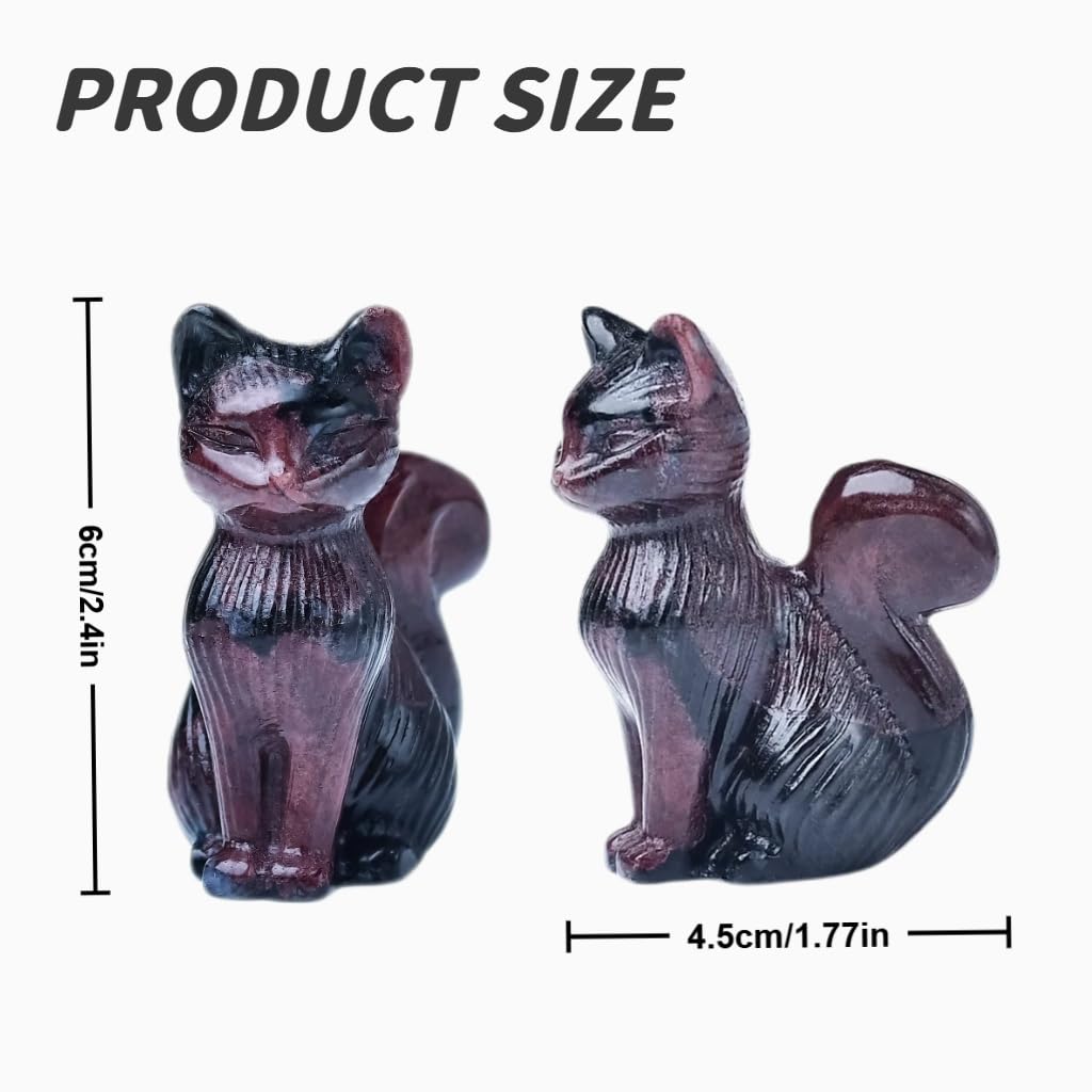 WUYOUSHI Natural Garnet Crystal Cat Statue 2.4 Inch - Handmade Healing Sculpture, Lucky Guardian Pocket Statue for Reiki Meditation, Office & Home Decoration Gift