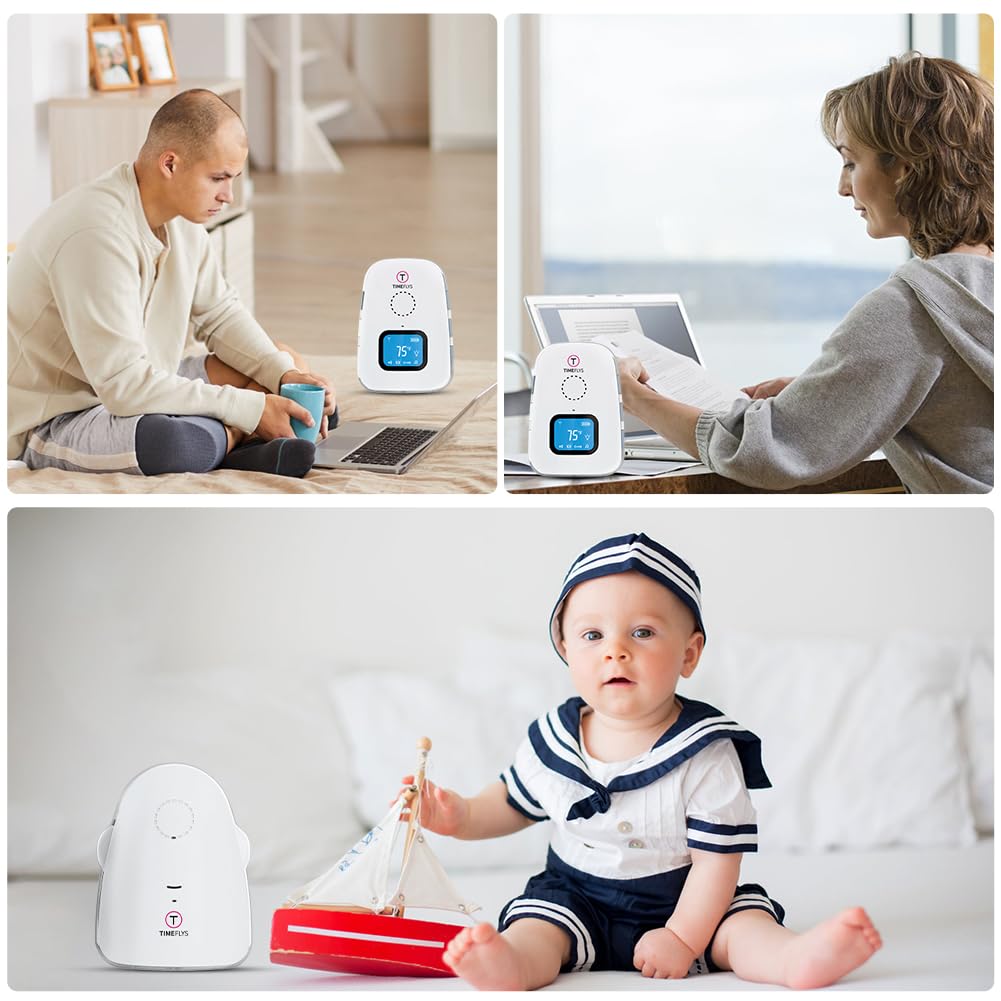 Audio Baby Monitor TimeFlys Twin Crown,Temperature Monitoring,Vibration,Lullabies,Rechargeable Battery,Talk Back Intercom,USB Connection,Zero Emission at Night Mode,Long Range up to 1000 ft