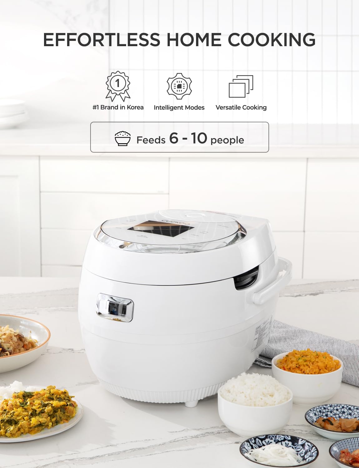 CUCKOO Micom Rice Cooker 10-Cup Uncooked / 20-Cup Cooked with Nonstick Inner Pot, Large Rice Maker with 16 Menu Options, Fuzzy Logic Technology, Auto Clean Mode, LCD Display, White (CR-1020F)
