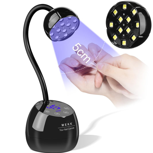 MEKK Gooseneck UV LED Nail Lamp - 36W Cordless Mini UV Light for Gel Nails for Home & Travel, Single Nails Light for Detail Work, Flash Cure Lamp with Auto Sensor, 4 Timers, Flower Design (Black)