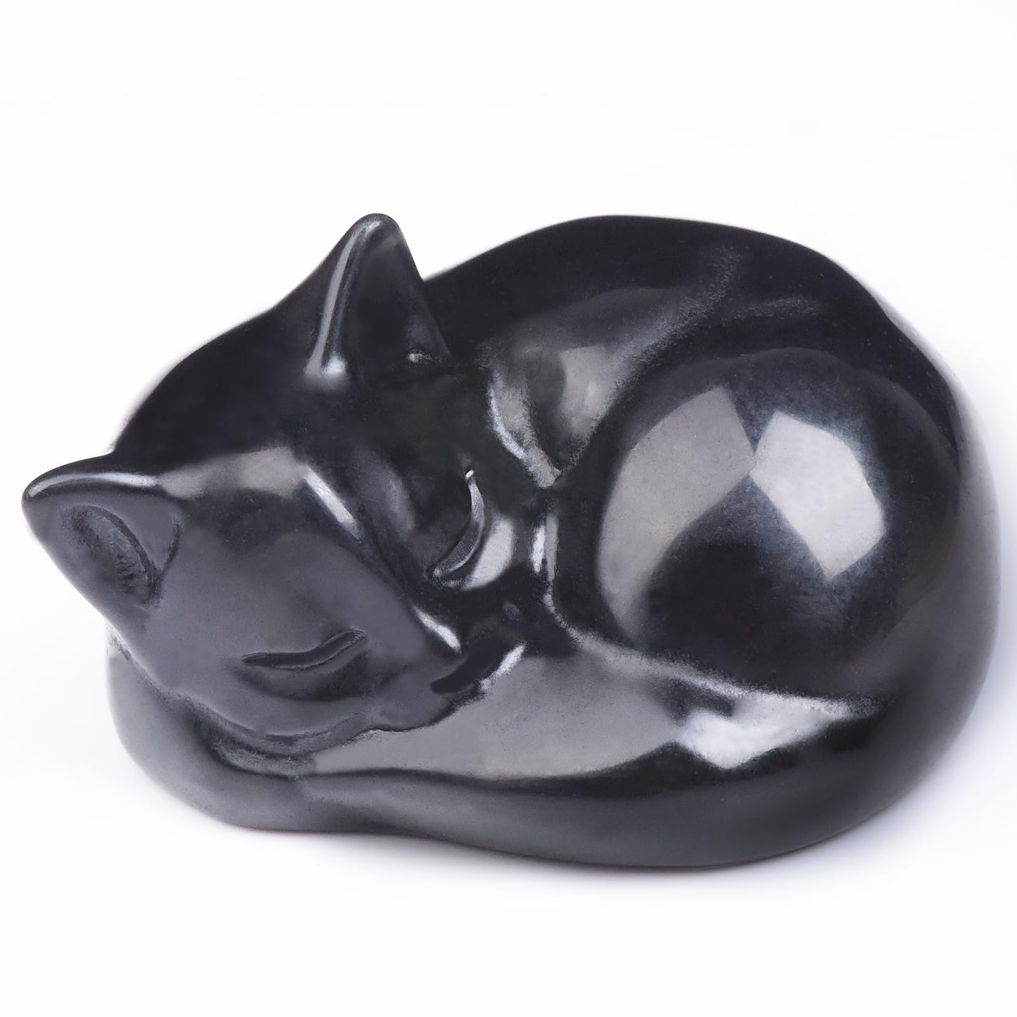 Ytbeoxk 2 Inch Black Obsidian Cat Crystal Statue, Healing Crystal Cat Decorations,Polished Hand Carved Obsidian Lucky Cute Kitten Figurines, Black Cat Gift Home Office Desk Decor for Cat Lovers
