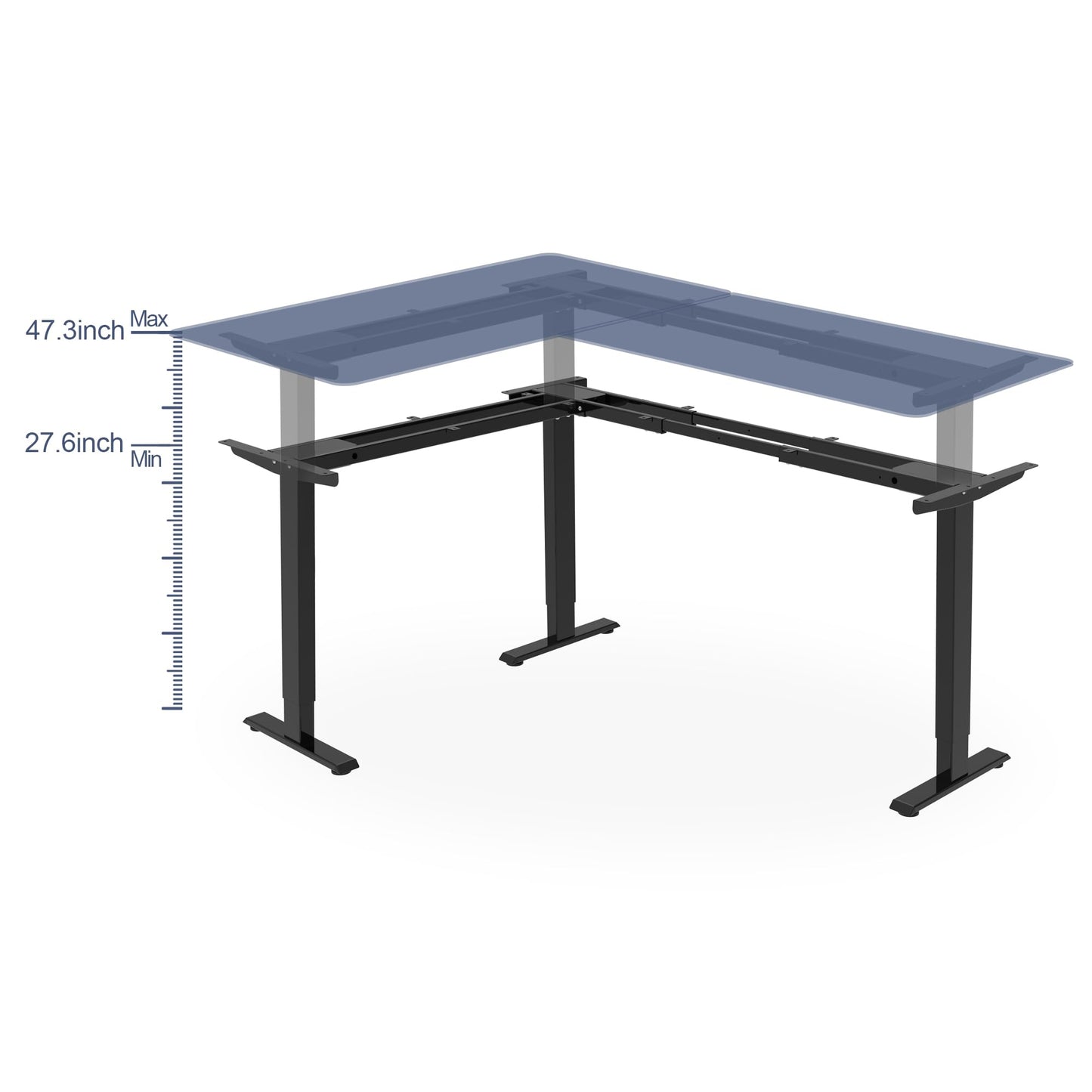 Fromann Adjustable 3 Legs Standing Desk Frame Base Electric Corner Sit-Stand Desk for Home and Office (Black)