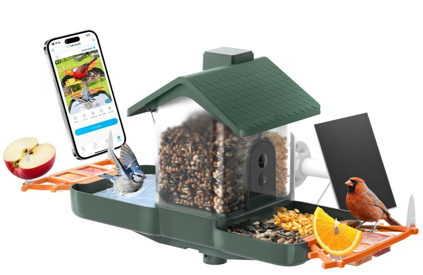 Bird Feeder with Camera and Bath, Dual-Lens 2K HD Video, AI Bird Identification, Solar Powered, Instant Alerts, IP66 Weatherproof