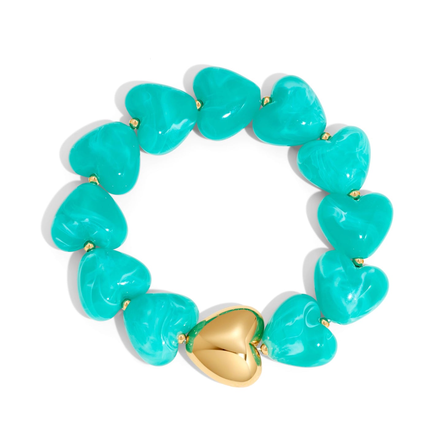 INNERDIVA Chunky Heart Beaded Bracelets for Women Trendy Statement Big Large Turquoise Resin Bubble Bead Stretch Bracelet Summer Beach Beachy Boho Hand Gemstone Womens Jewelry Charm Cute Gifts Stuff